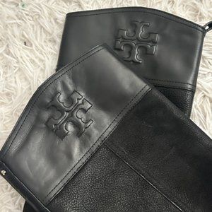 Tory Burch Pebbled 2 Tone Leather Black Riding Boots (EUC) Sz 8